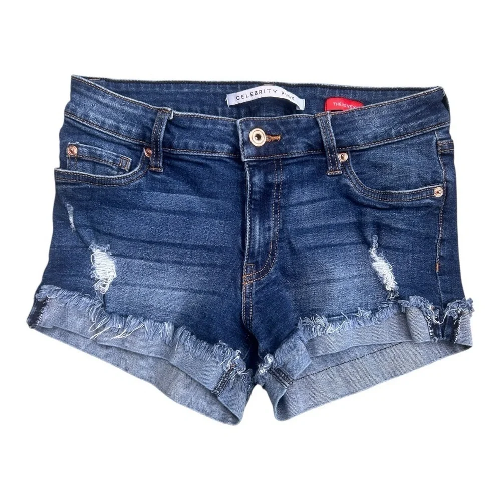 Celebrity Pink The Honey Blue Jean Shorts Distressed Cuffed Hem Sz 25/1,…017
